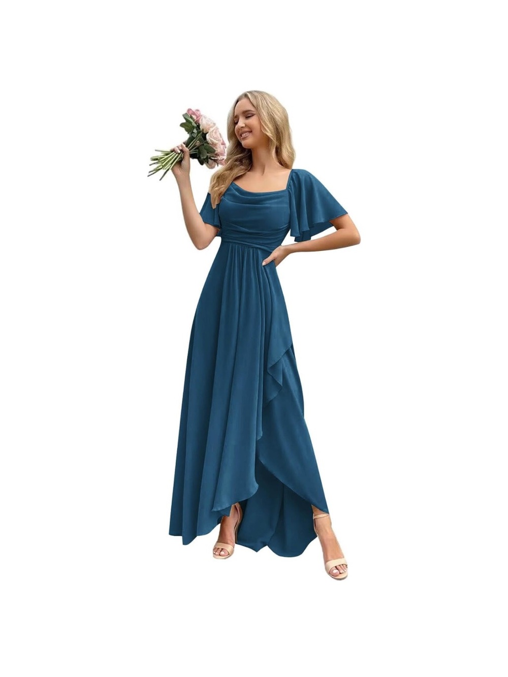 Women's Chiffon Dress with Sleeves Split A Line Formal Dress